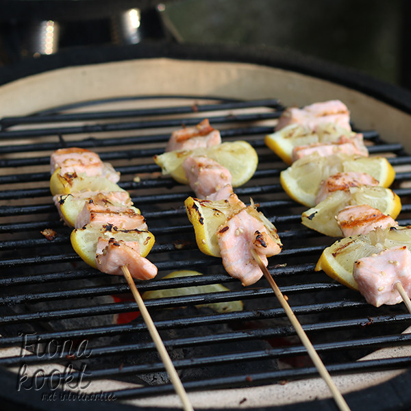 Zalmspiesjes van de barbecue